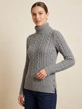 Zara Grey Cable Knit Turtleneck Sweater M